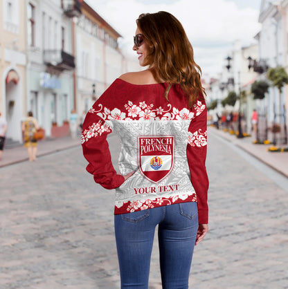 French Polynesia Off Shoulder Sweatshirt Seal With Plumeria Flowers Polynesia Patterns