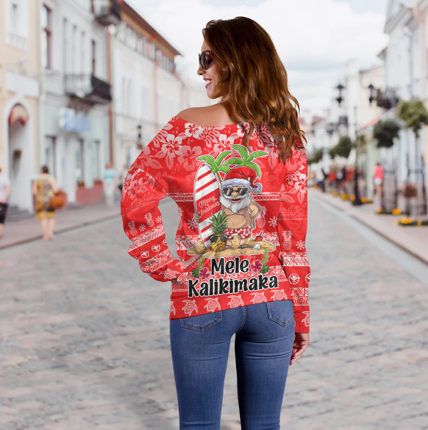 Hawaii Off Shoulder Sweatshirt Mele Kalikimaka Merry Christmas Tree Pineapple Tropical