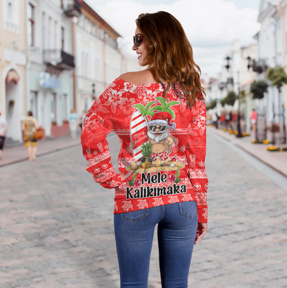 Hawaii Off Shoulder Sweatshirt Mele Kalikimaka Merry Christmas Tree Pineapple Tropical