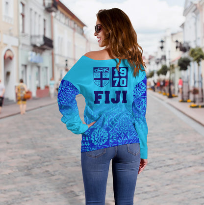 Fiji Off Shoulder Sweatshirt Fiji Independence 1970 Tapa Style (Ver 2)