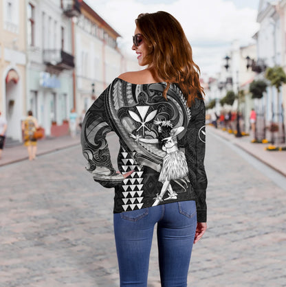 Hawaii Off Shoulder Sweatshirt Kanaka Maoli Hula Girls Polynesian Traditional Tattoo