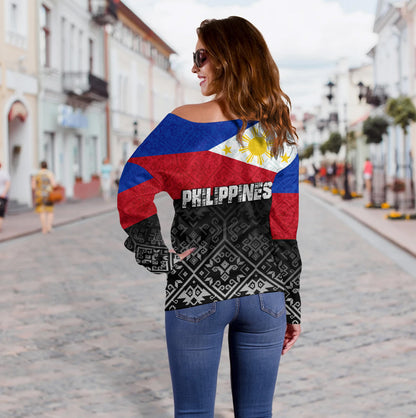 Philippines Filipinos Off Shoulder Sweatshirt Pinoy Pride Grunge Style