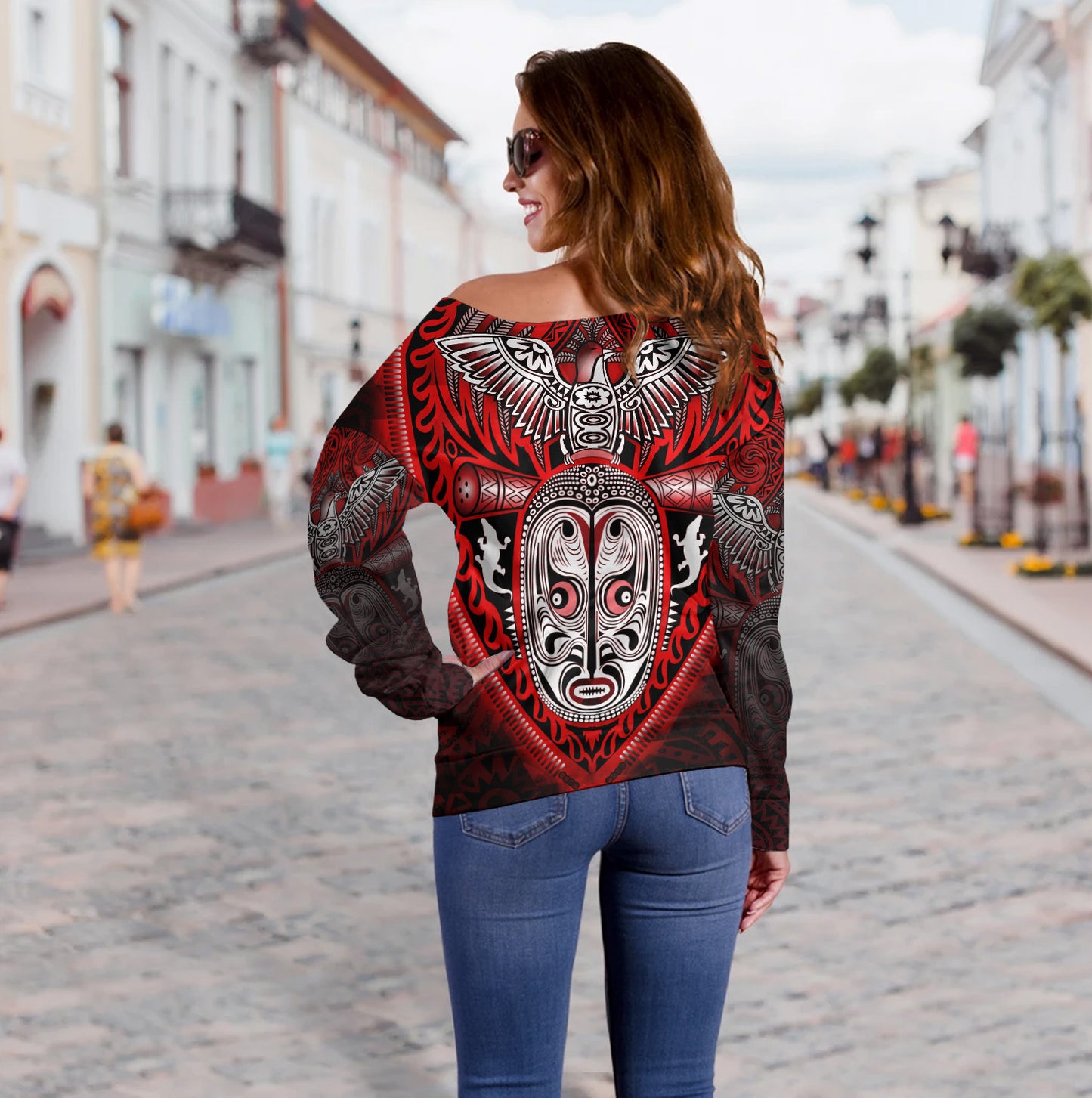 Papua New Guinea Off Shoulder Sweatshirt Bird Of Paradise Papua New Guinea Tribal Tattoo Patterns