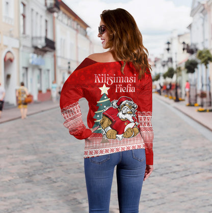 Tonga Off Shoulder Sweatshirt Kilisimasi Fiefia Rugby Santa Style