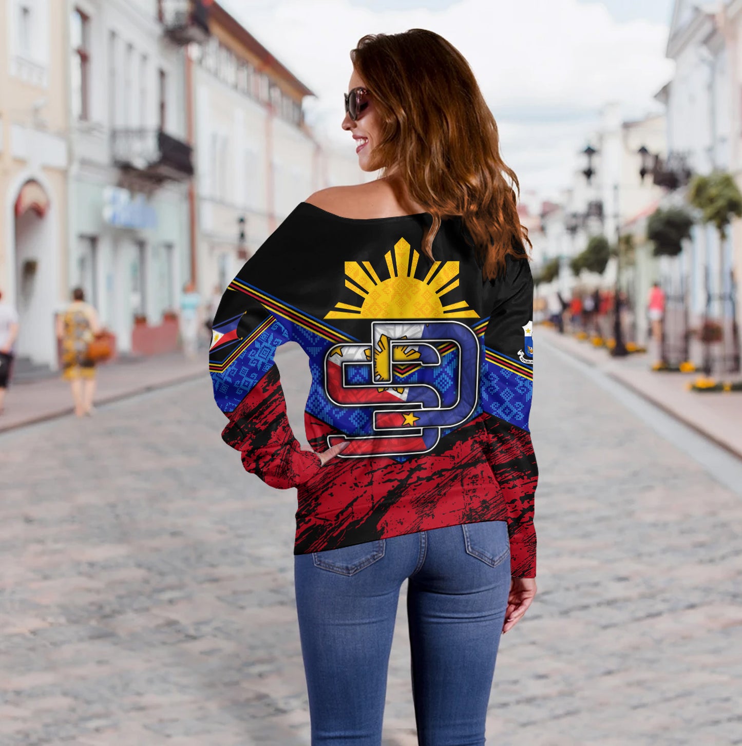 Philippines Filipinos Off Shoulder Sweatshirt San Diego Filipino Grunge Brush Stroke Style