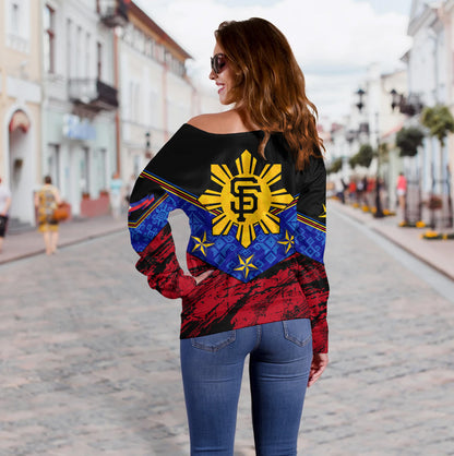Philippines Filipinos Off Shoulder Sweatshirt San Francisco Filipino Grunge Brush Stroke Style