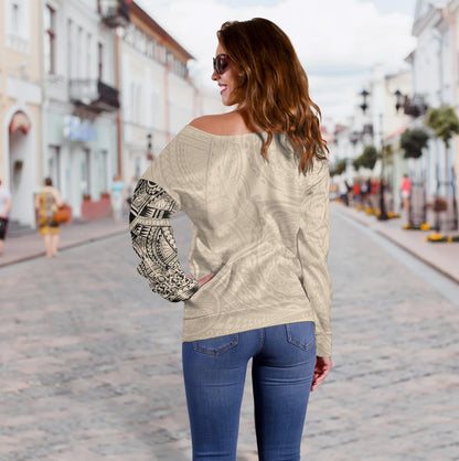 Polynesian Off Shoulder Sweatshirt Polynesian Tattoo Style Version 2.0 Nude