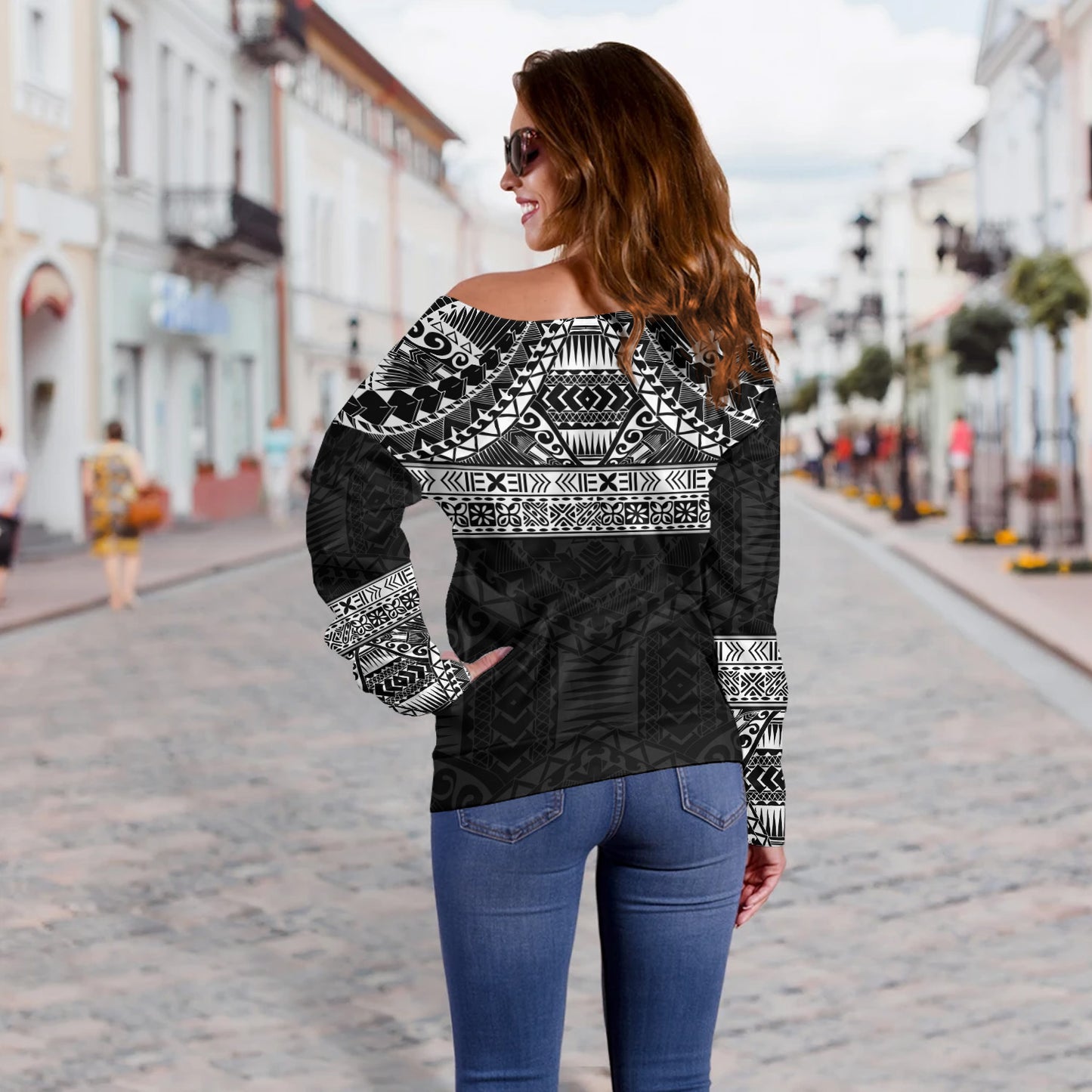 Polynesian Off Shoulder Sweatshirt Traditional Tribal Tattoos