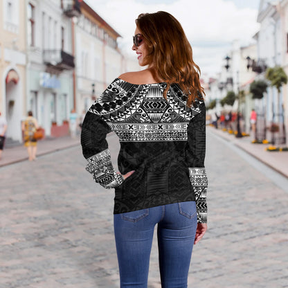 Polynesian Off Shoulder Sweatshirt Traditional Tribal Tattoos