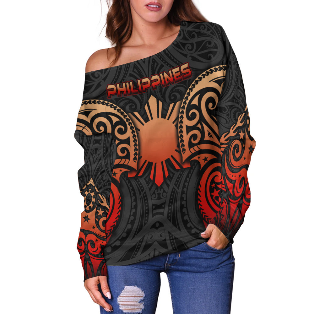Philippines Filipinos Off Shoulder Sweatshirt Custom Personalised Spirit Red Version