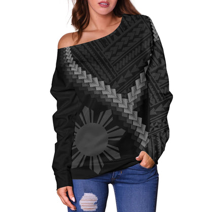 Philippines Filipinos Off Shoulder Sweatshirt Filipinos Sun Polynesian Tattoo Style