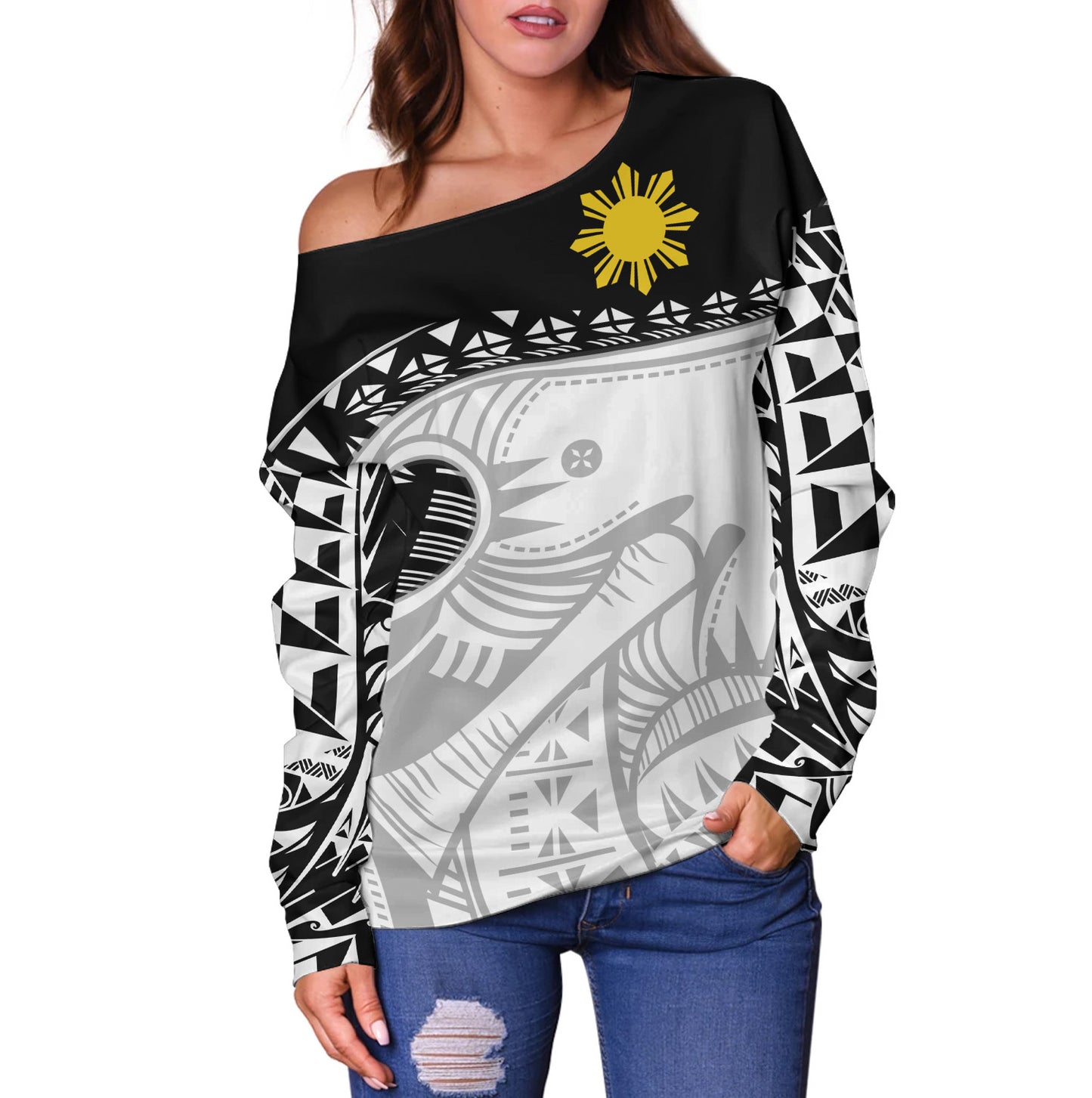 Philippines Filipinos Off Shoulder Sweatshirt Dynamic Sport Style