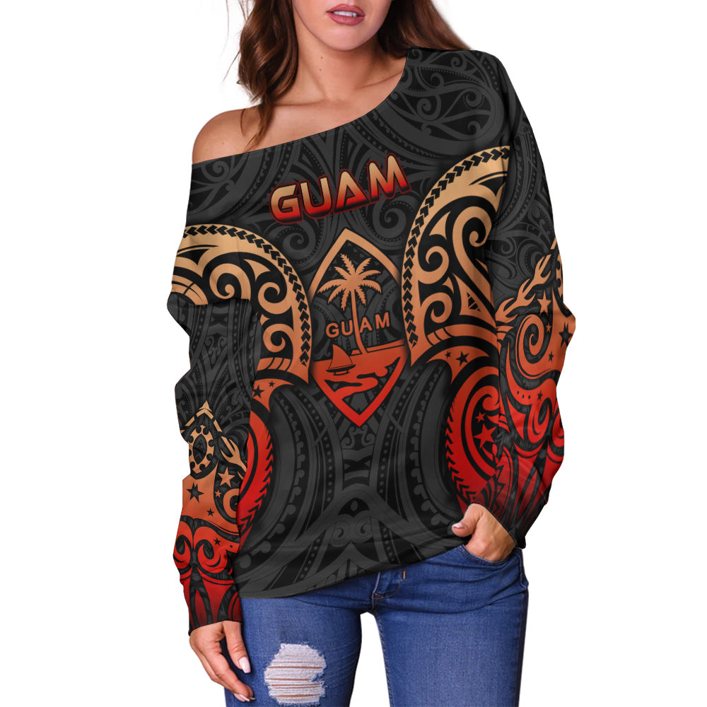 Guam Off Shoulder Sweatshirt Custom Personalised Spirit Red Version
