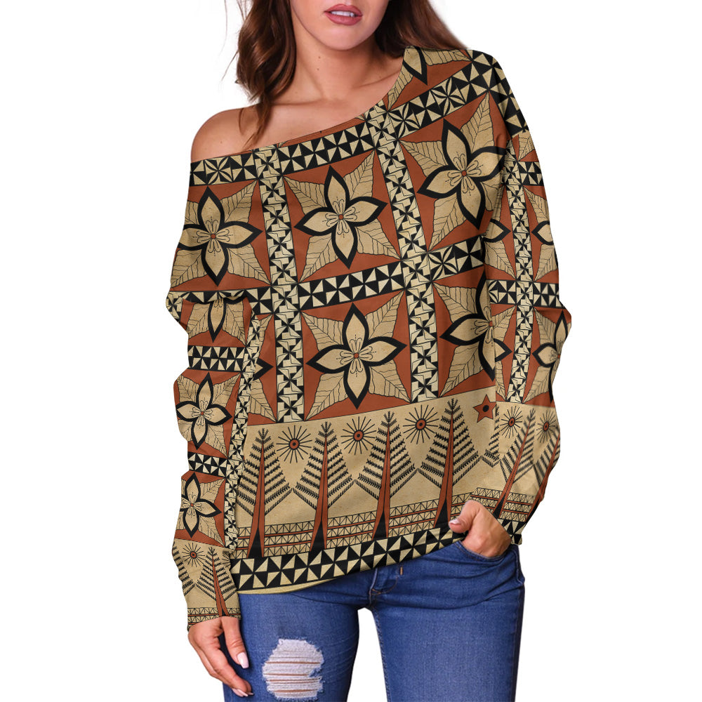 Tonga Off Shoulder Sweatshirt Tapa Motif