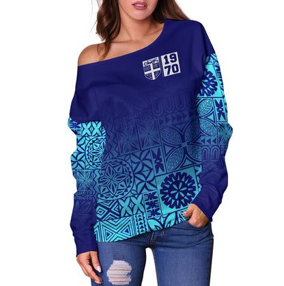 Fiji Off Shoulder Sweatshirt Fiji Independence 1970 Tapa Style