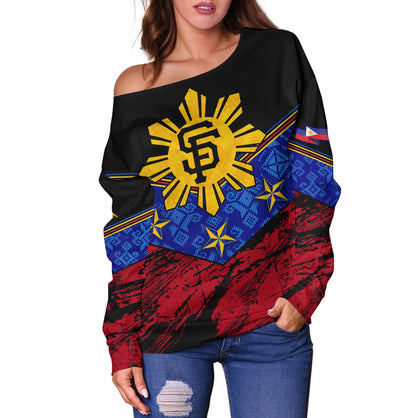 Philippines Filipinos Off Shoulder Sweatshirt San Francisco Filipino Grunge Brush Stroke Style