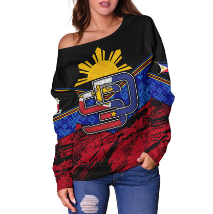 Philippines Filipinos Off Shoulder Sweatshirt San Diego Filipino Grunge Brush Stroke Style