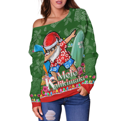 Hawaii Off Shoulder Sweatshirt Mele Kalikimaka Dabbing Santa Christmas Style