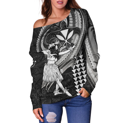 Hawaii Off Shoulder Sweatshirt Kanaka Maoli Hula Girls Polynesian Traditional Tattoo