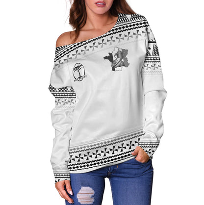 Fiji Off Shoulder Sweatshirt Rugby Ball Tapa Patterns