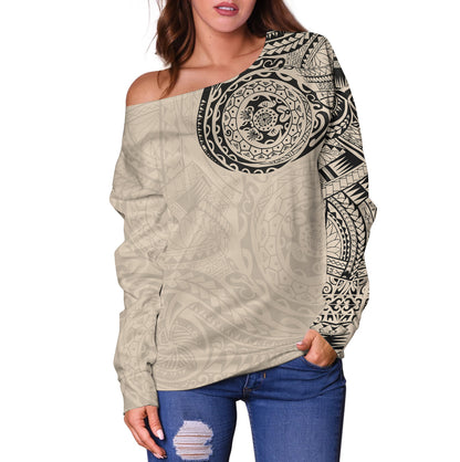Polynesian Off Shoulder Sweatshirt Polynesian Tattoo Style Version 2.0 Nude