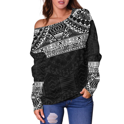 Polynesian Off Shoulder Sweatshirt Traditional Tribal Tattoos