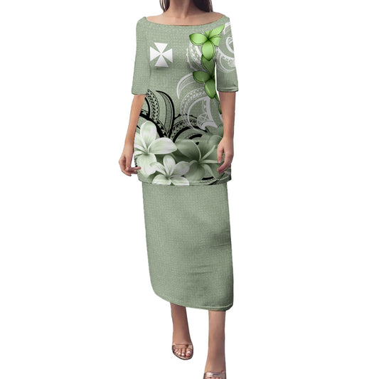 Wallis And Futuna Puletasi Floral Spirit Sage Green