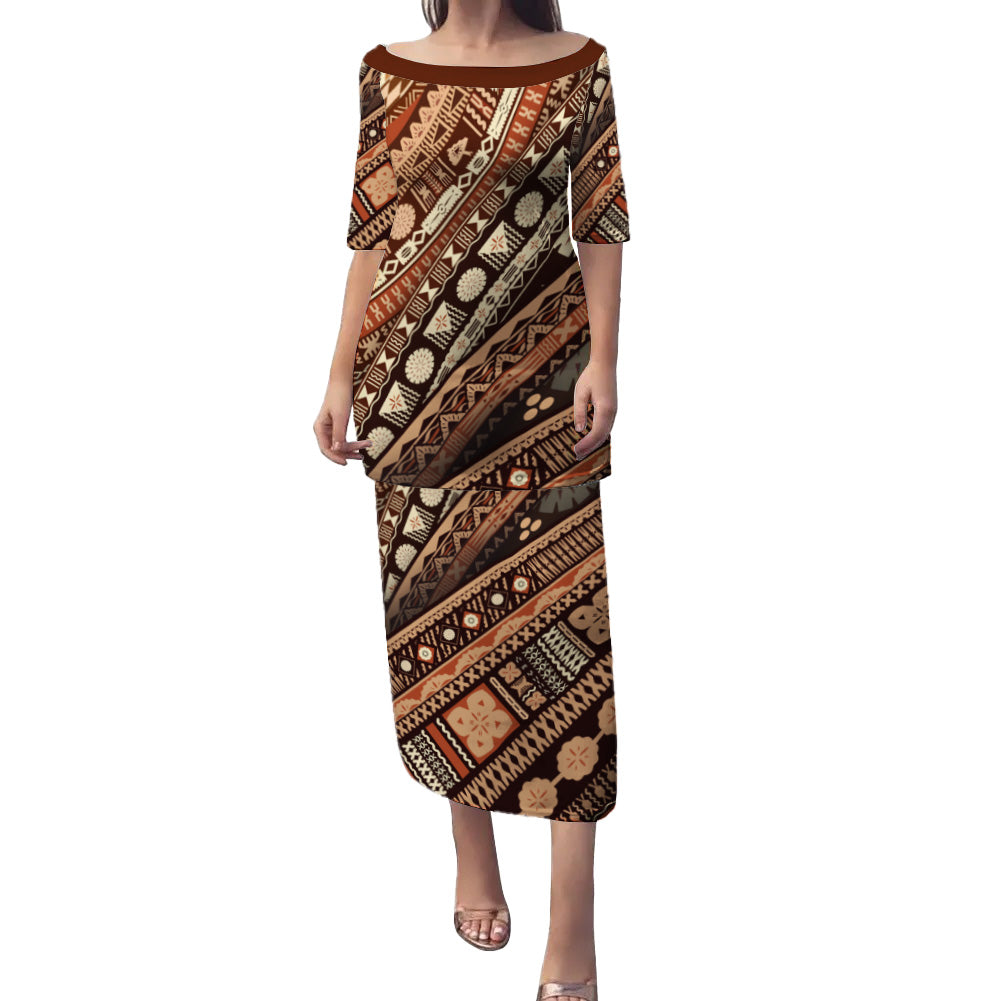 Polynesian Patterns Vintage Style Puletasi And Shirt