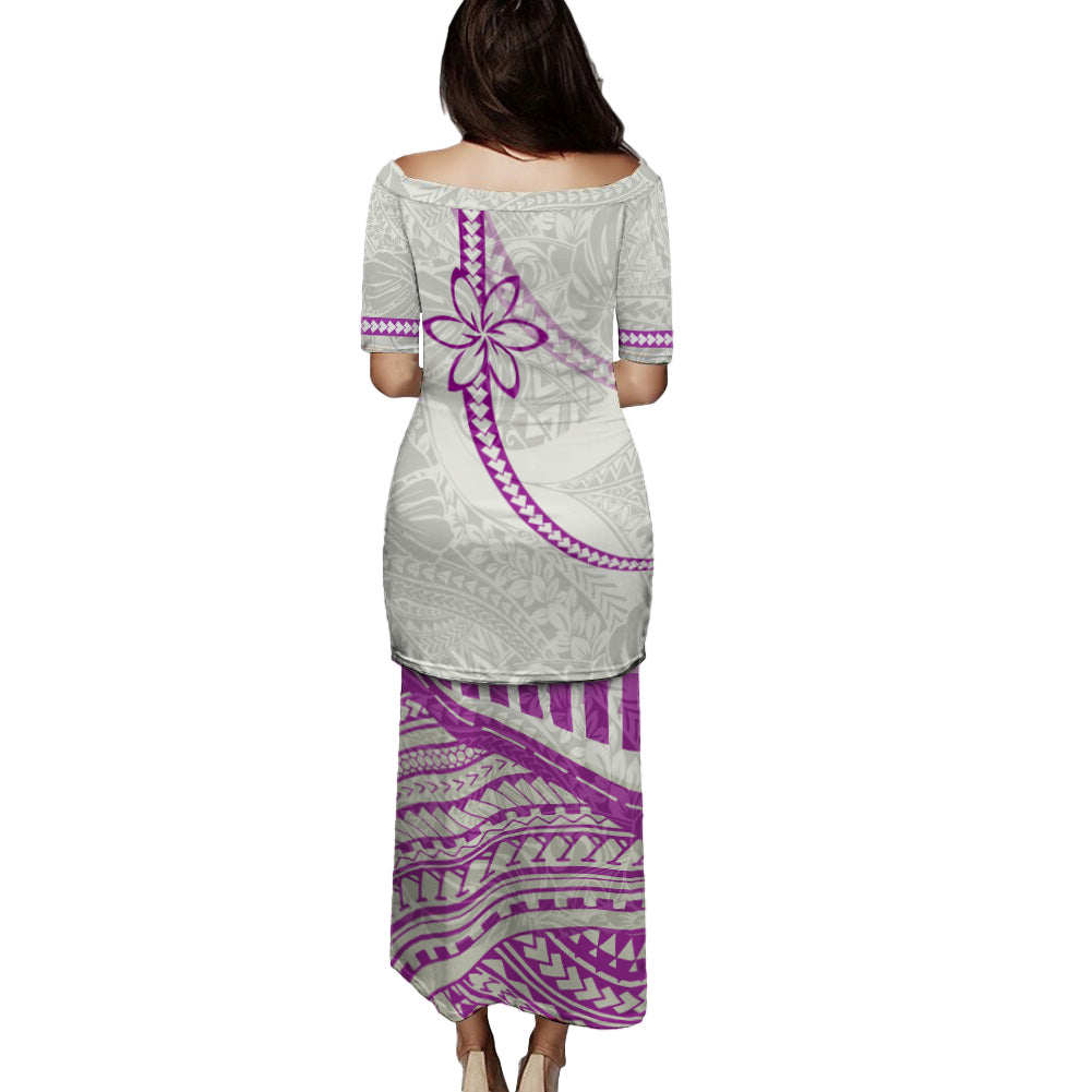 Polynesian Patterns Plumeria Flowers Curve Style Puletasi And Shirt