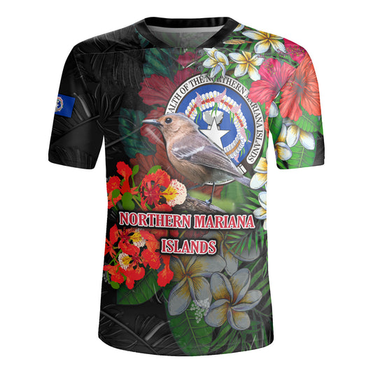 Northern Mariana Islands Rugby Jersey Hibiscus And Plumeria With Palm Branches Vintage Style