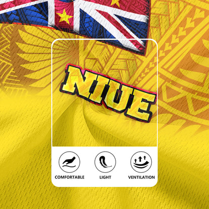 Niue Flag Color With Traditional Patterns Men's All Over Printing Rugby Jersey