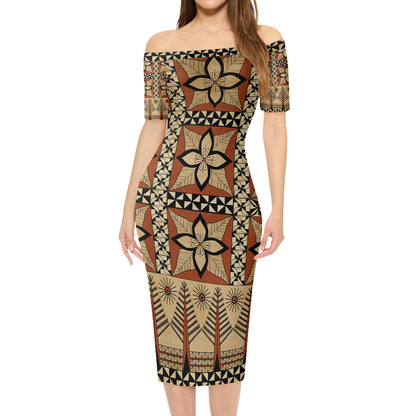 Tonga Combo Short Sleeve Dress And Shirt Tapa Motif