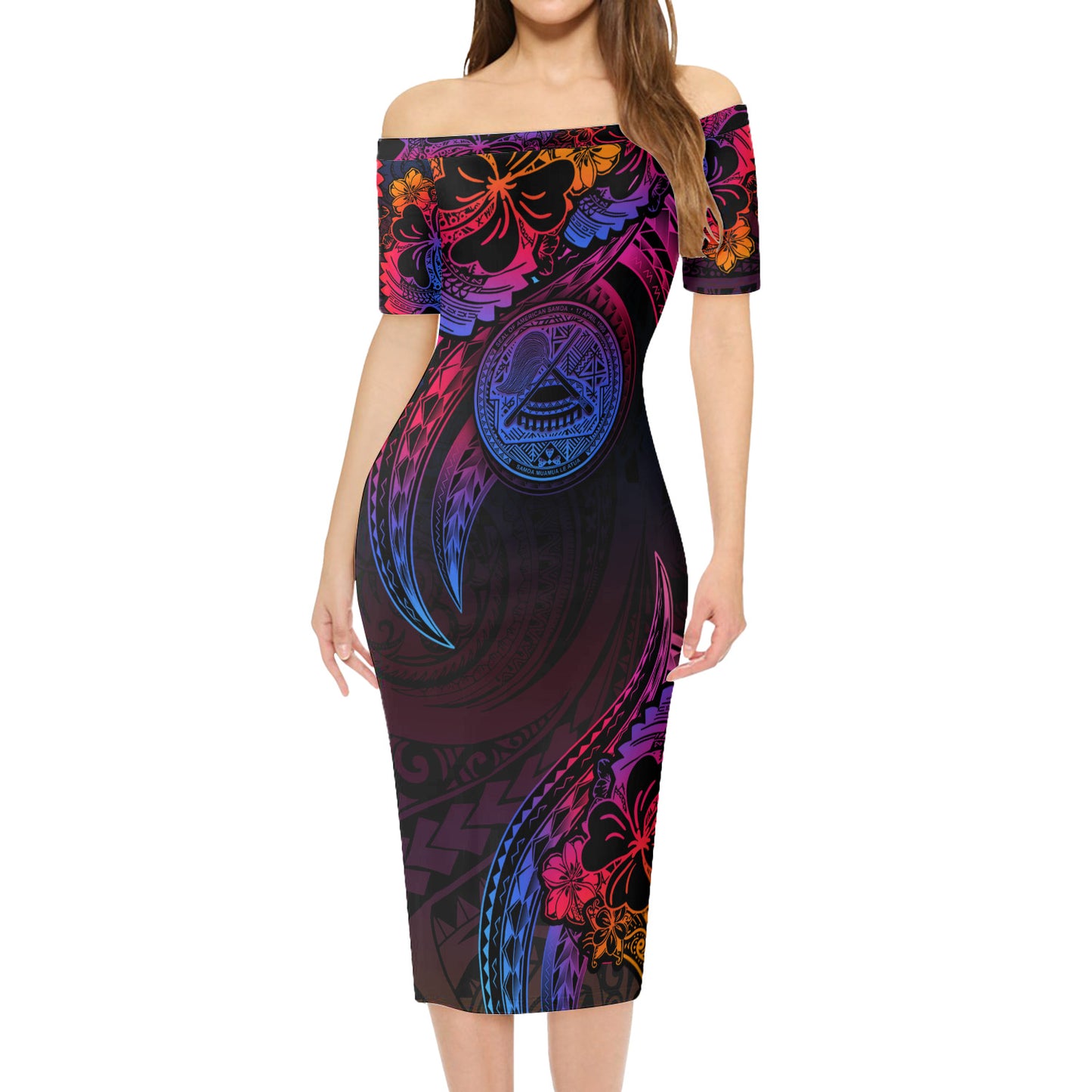 American Samoa Combo Short Sleeve Dress And Shirt Rainbow Style