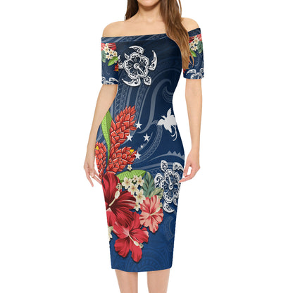 Papua New Guinea Combo Short Sleeve Dress And Shirt  Flower And Turtle