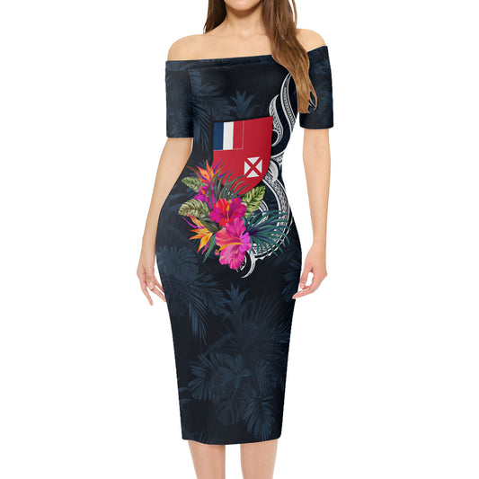 Wallis And Futuna Short Sleeve Off The Shoulder Lady Dress Tropical Flower