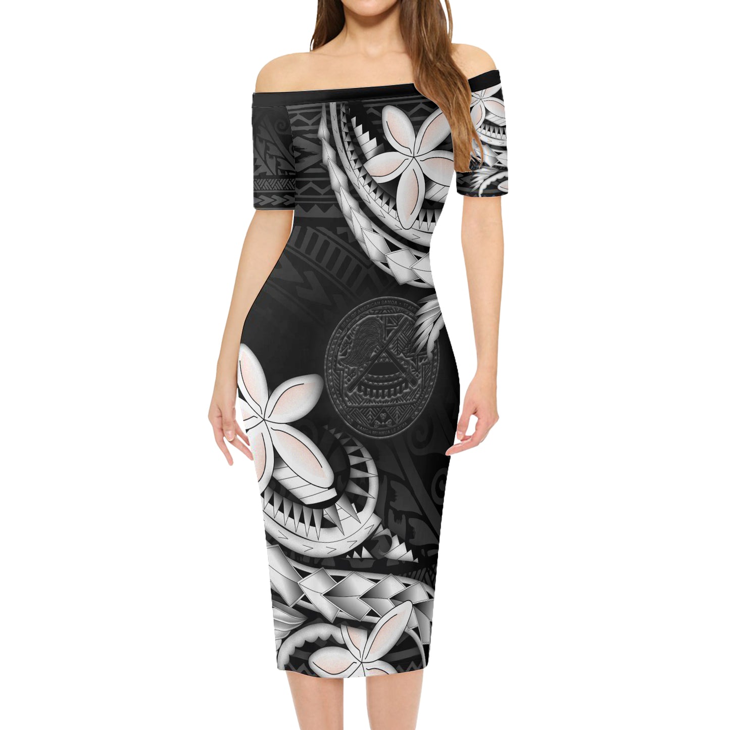 American Samoa Combo Short Sleeve Dress And Shirt Polynesian Patterns Plumeria Flowers Special Style