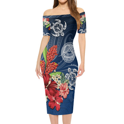American Samoa Combo Short Sleeve Dress And Shirt  Flower And Turtle