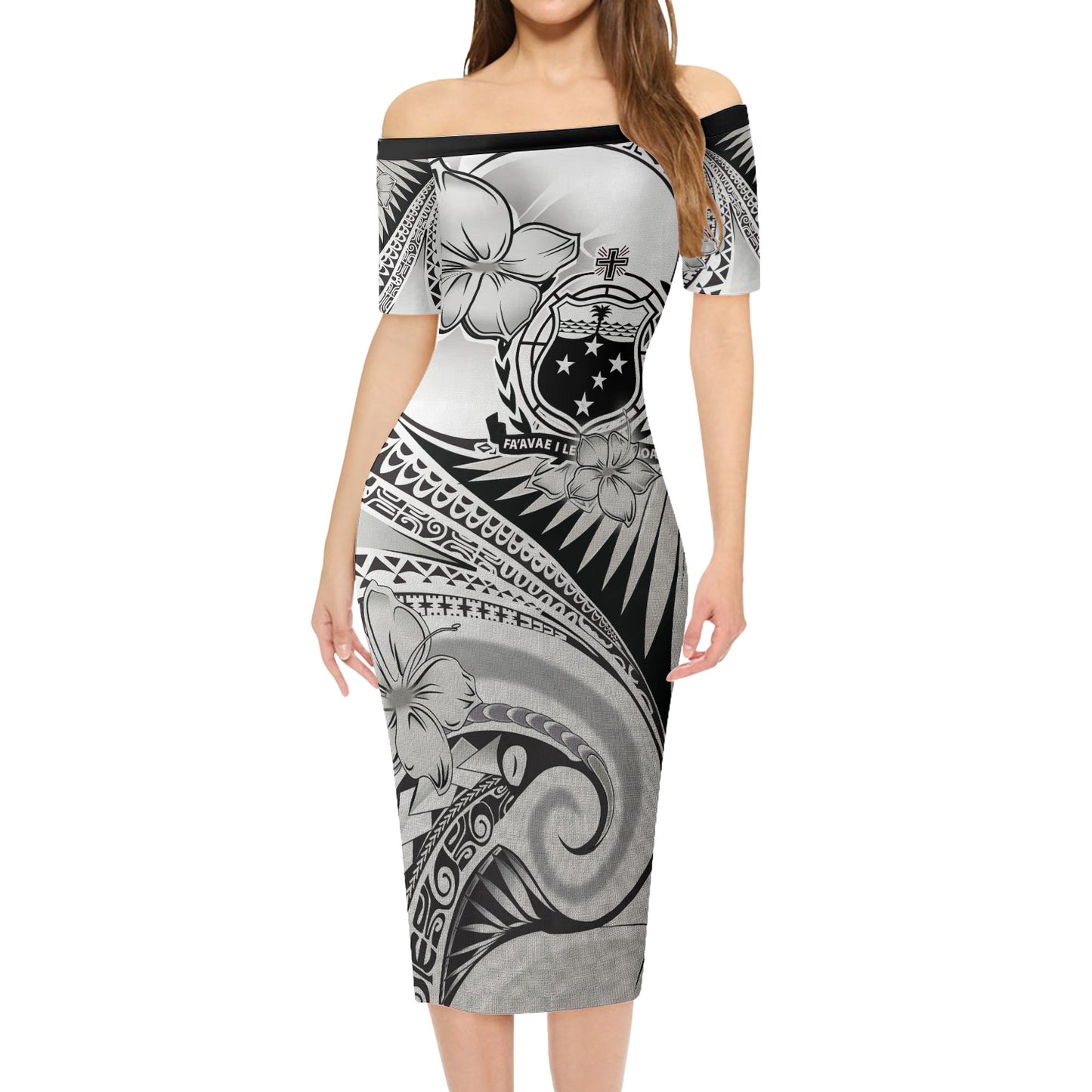 Samoa Combo Short Sleeve Dress And Shirt Polynesian Tribal Waves Patterns Hibiscus Flowers