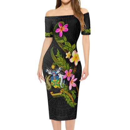 Solomon Islands Short Sleeve Off The Shoulder Lady Dress Plumeria Tribal