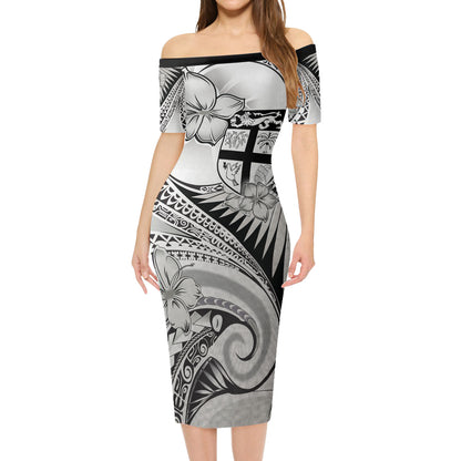 Fiji Combo Short Sleeve Dress And Shirt Polynesian Tribal Waves Patterns Hibiscus Flowers