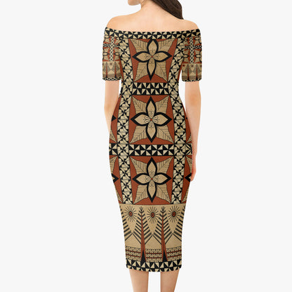 Tonga Combo Short Sleeve Dress And Shirt Tapa Motif