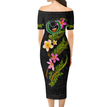 Pohnpei State Short Sleeve Off The Shoulder Lady Dress Plumeria Tribal