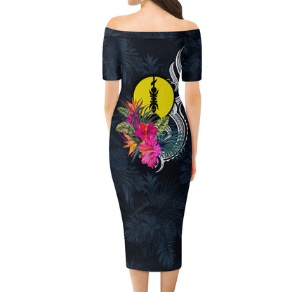 New Caledonia Short Sleeve Off The Shoulder Lady Dress Tropical Flower
