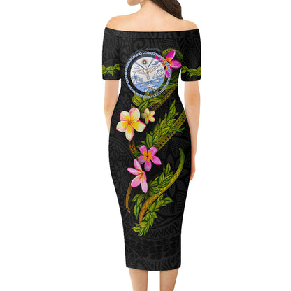 Marshall Islands Short Sleeve Off The Shoulder Lady Dress Plumeria Tribal