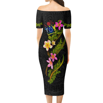 Cook Islands Short Sleeve Off The Shoulder Lady Dress Plumeria Tribal