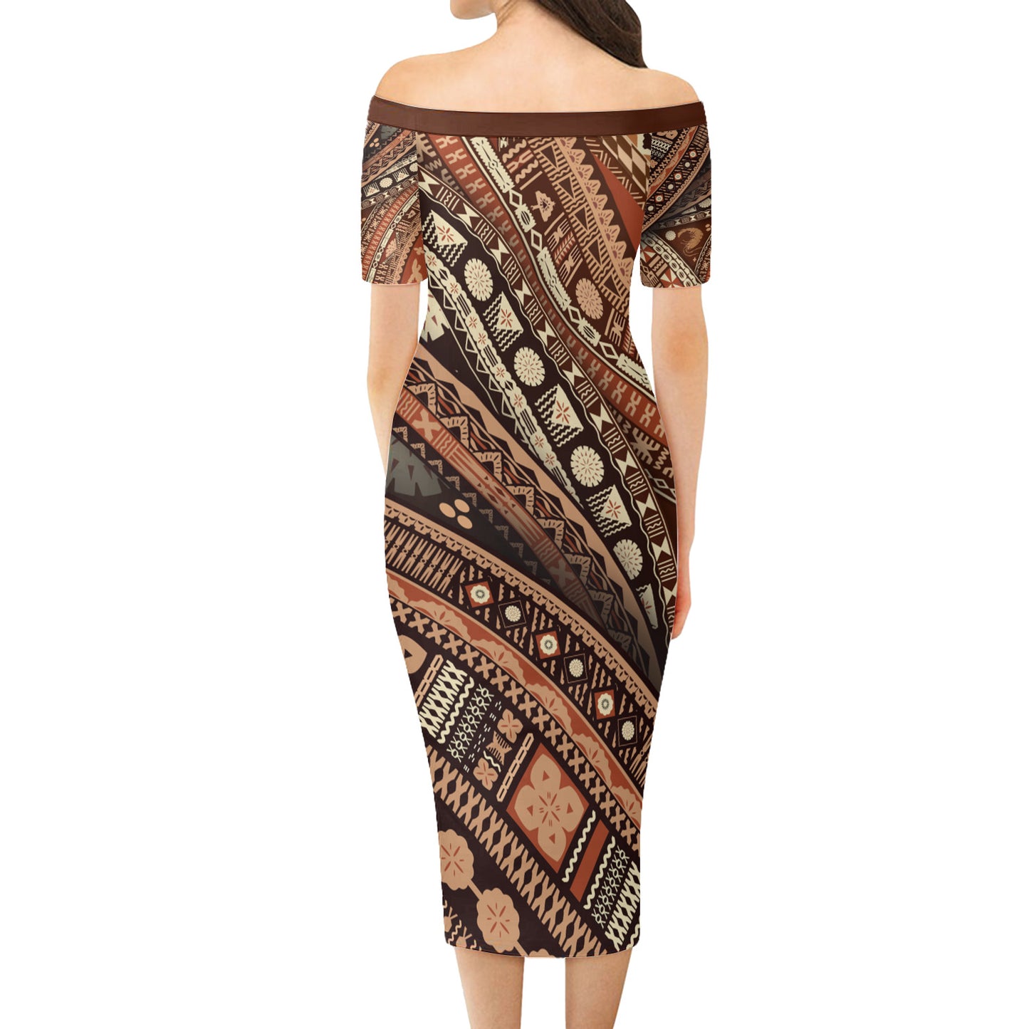 Polynesian Patterns Vintage Style Short Sleeve Dress And Shirt