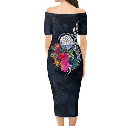Marshall Islands Short Sleeve Off The Shoulder Lady Dress Tropical Flower