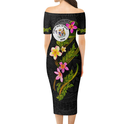 Niue Short Sleeve Off The Shoulder Lady Dress Plumeria Tribal