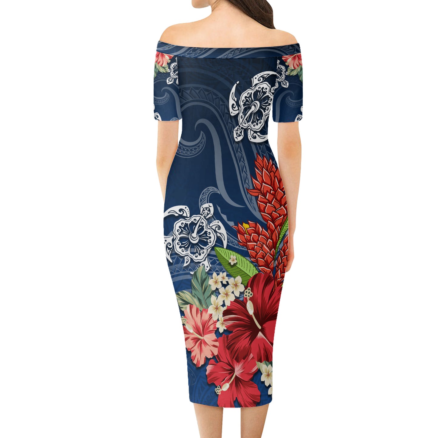 American Samoa Combo Short Sleeve Dress And Shirt  Flower And Turtle