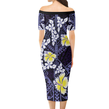 Polynesian Traditional Patterns Plumeria Flowers Short Sleeve Dress And Shirt